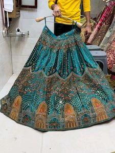 Stunning Teal Embroidered Lehenga Skirt