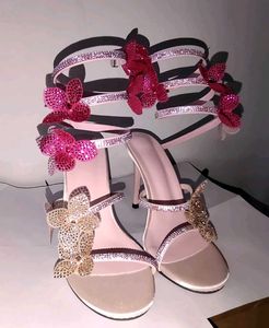 Rhinestone floral one-strap fairy sandals