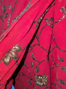New Full Work Maroon Embroidered Saree