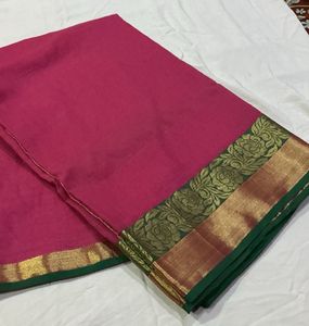 Vibrant Pink Saree with Gold Border