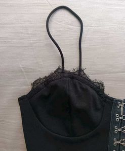 Black Corset Lace Trim Crop Top
