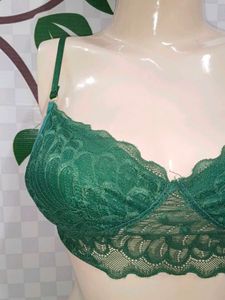 (400)Emerald Green Lace Bra