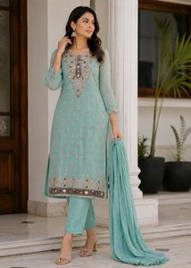 Elegant Embroidered Teal Kurta Set