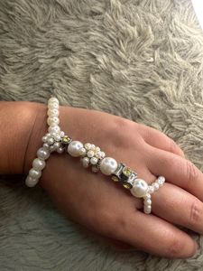 Elegant Pearl &amp; Crystal Hand Bracelet