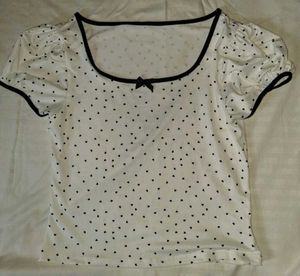 White Top with Black Heart Print