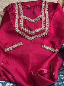 Vibrant Pink Kurta Set with Lace Trim