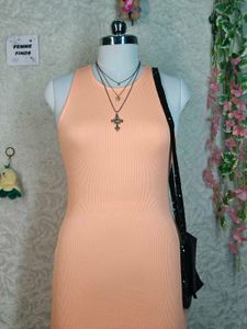 H&amp;M Ribbed Peach Bodycon Mini Dress