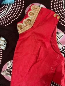 Elegant Red Blouse with Gold Embroidery