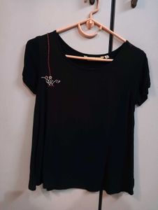 Black Embroidered Flared Top