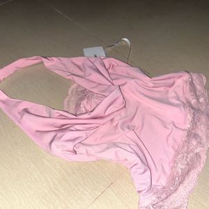 Pink Halter Neck Lace Trim Top