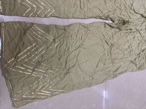 Festive Olive Green Wide-Leg Trousers with Gold Ch