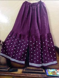 Wine Purple Printed Kurta with Sharara Set