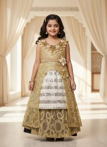 Girls Golden Embellished Lehenga Choli