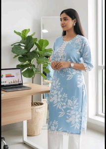 Floral Print Kurta with lace work
