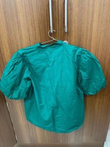 Green Blouse with Puffed Sleeves