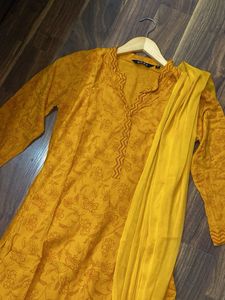 Orange Kurta Set with chiffon dupatta