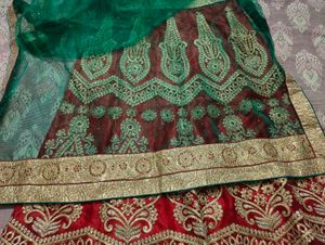✨ Red &amp; Green Heavy Embroidered Lehenga ✨