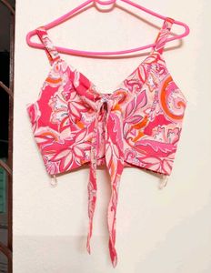 pinteresty zudio Pink Floral Tie-Front Crop Top🌸
