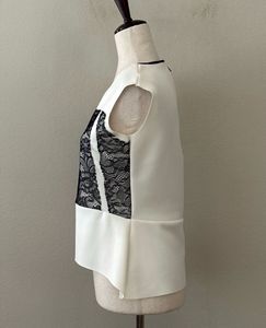 Zara White Peplum Top with Black Lace Overlay