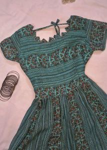 Beautiful Teal Floral Printed Flared Kurti
