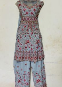 Embellished Grey kurta palazzo set