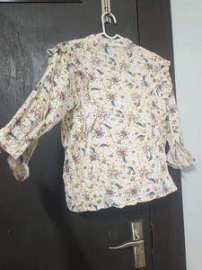 Floral Print Tie-Neck Blouse