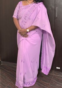 Embellished Lavender Saree with Mirror Work
