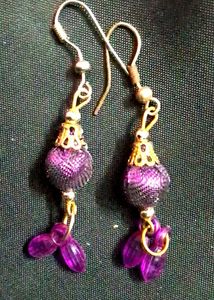 Purple Beaded Drop Earrings