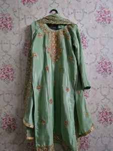 Festive Green Silk Kurta + Dupatta