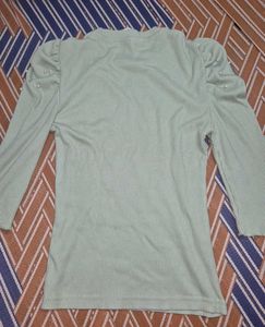 Light Green Ribbed Top with Pearl Details