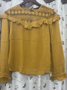 Mustard Lace Ruffle Blouse