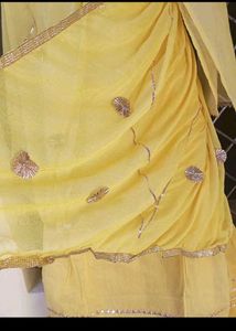 unstitched Elegant Yellow Kurta garara Set