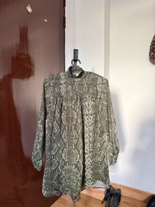 Snake Print High-Neck Mini Dress