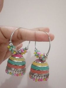 Boho Jhumka Earrings with Colorful Beads