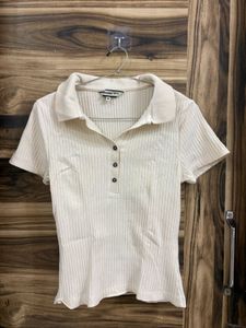 Roadster cream ribbed collared polo top - Size M