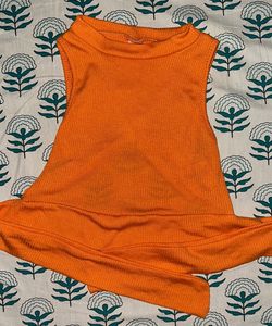 Orange Ribbed Backless Top