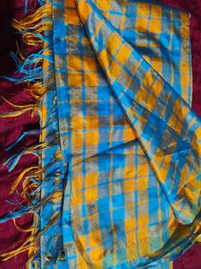 Vibrant Blue &amp; Yellow Checked Saree