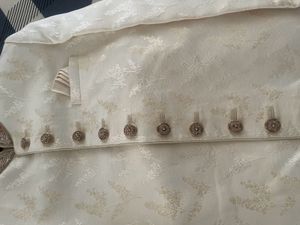 Cream Jacquard Sherwani for Men
