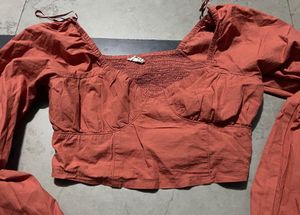 Rust Square Neck Long Sleeve Top