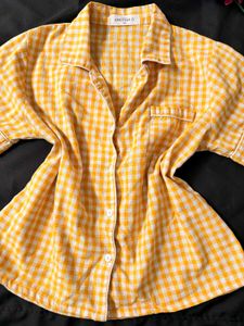Cute Yellow Gingham Button-Up Shirt