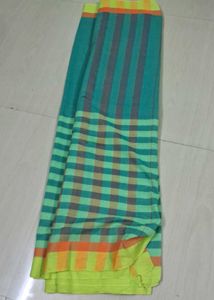 Elegant Teal &amp; Yellow Checked Saree of 1