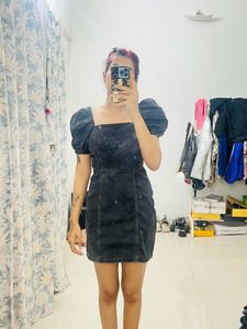 Trendy Puff Sleeve Denim Mini Dress