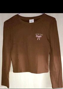 Chic Brown Long Sleeve Top with Bow Detail