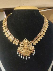 Traditional Gold Necklace with Lakshmi Pendant