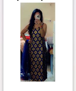 Elegant Blue & Gold Jacquard Kurta Set with Dupatt
