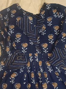Navy Floral Print Kurta