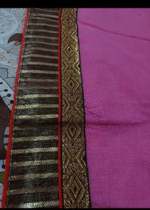 Elegant Pink Saree with Golden Border