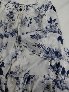 Blue Floral Print bell sleeve top