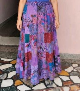 Purple Floral Patchwork Maxi Skirt