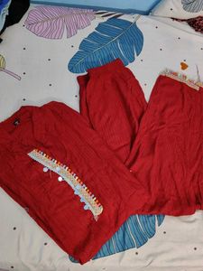 Maroon Embroidered Kurta Set